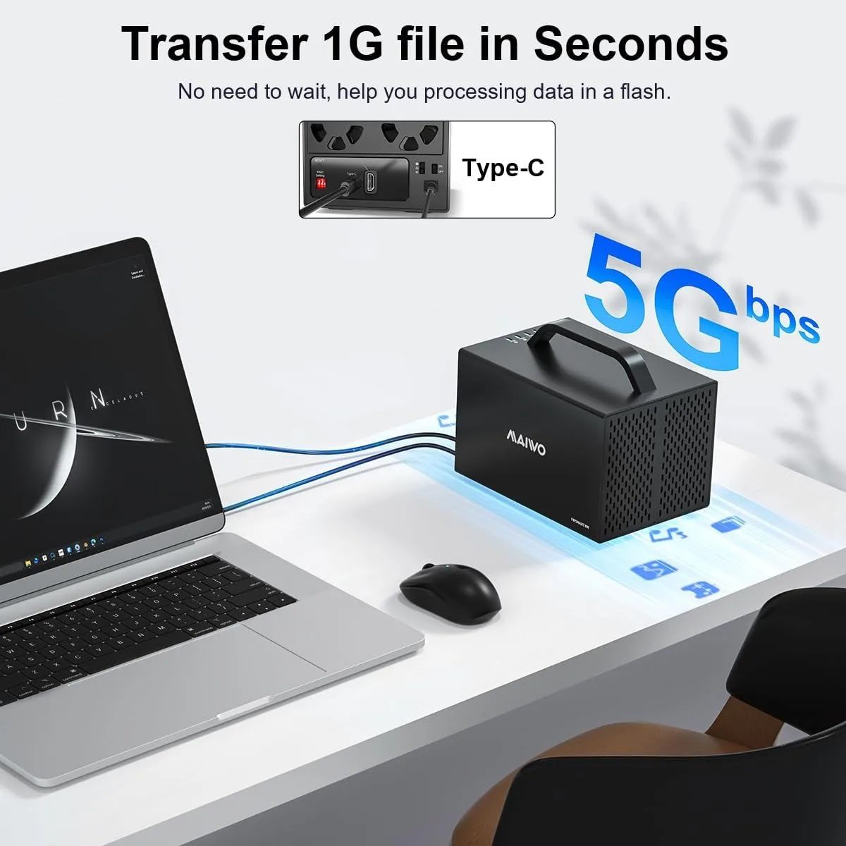 MAIWO 4 Bay 3.5'' HDD RAID Enclosure For 2.5/3.5 Inch SATA Drive with Cooling Fan Supports 7 Raid Modes 96TB Capacity DAS Case