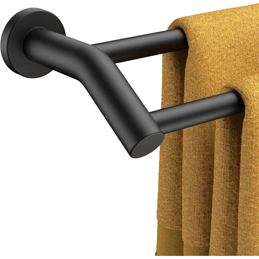 

24-дюймовая сверхпрочная двойная вешалка для полотенец из нержавеющей стали, компактный настенный держатель для полотенец матового черного цвета для ванной комнаты