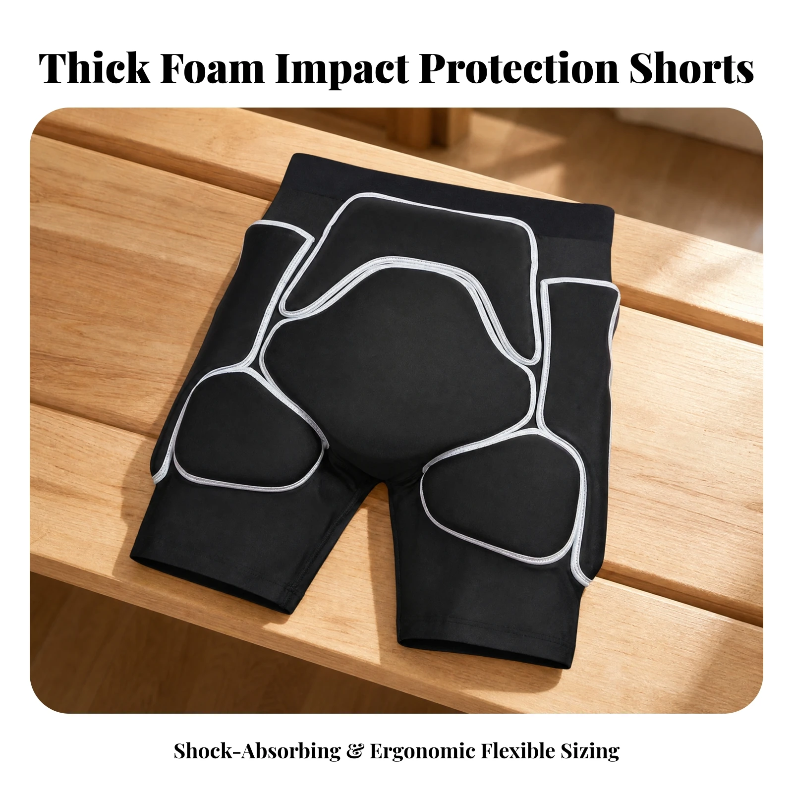 Padded Safety Shorts with Hip Tailbone Thigh Padding Stretchy Padded Safety Shorts Four-Way Stretch Shock-Absorbing view 4