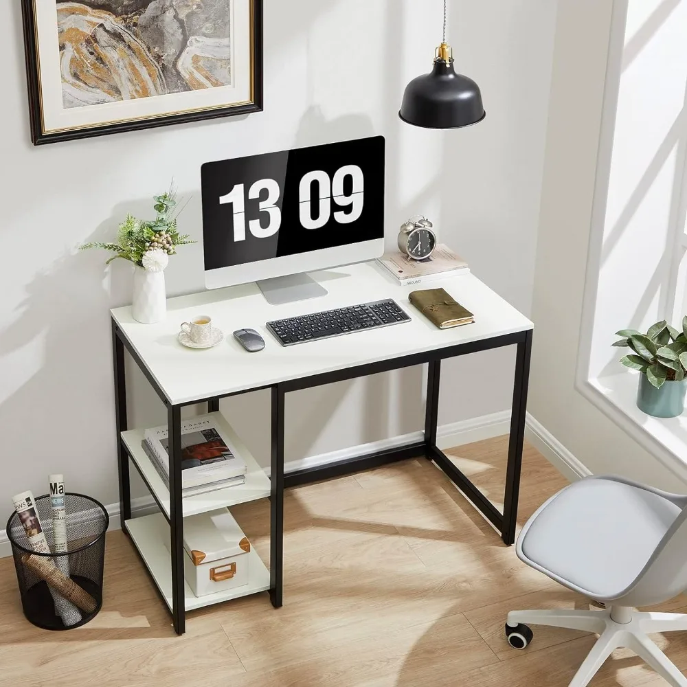 Mesa moderna do computador com prateleiras de 2 camadas, Sturdy Home Office Desk, Study Desk, grande espaço de armazenamento, 40"