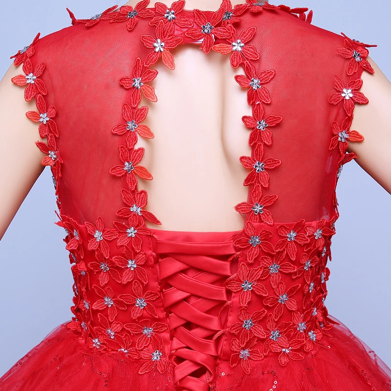 XXN-004 # فستان زفاف أبيض أحمر 2025 جديد الزفاف س الرقبة الدانتيل متابعة الماس رصع الترتر الكرة ثوب رخيصة بالجملة التجزئة #6