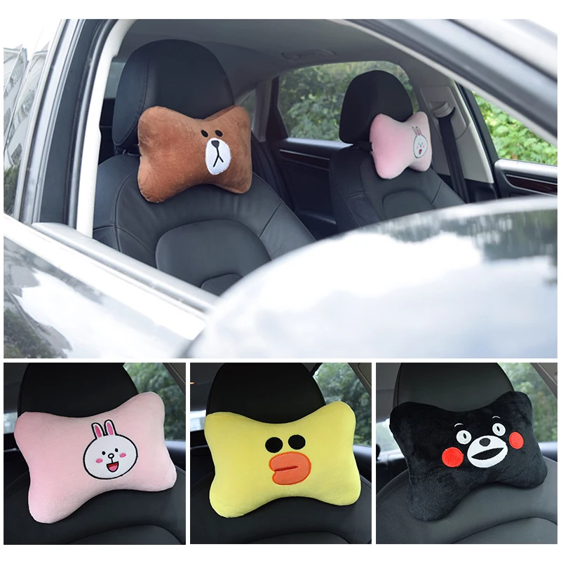 Cute Car Pillow Universal Cartoon Car Headrest Neck Pillow PP Cotton Soft Pad Women Girls Kids Car Accessories 2pcs/Set 2022