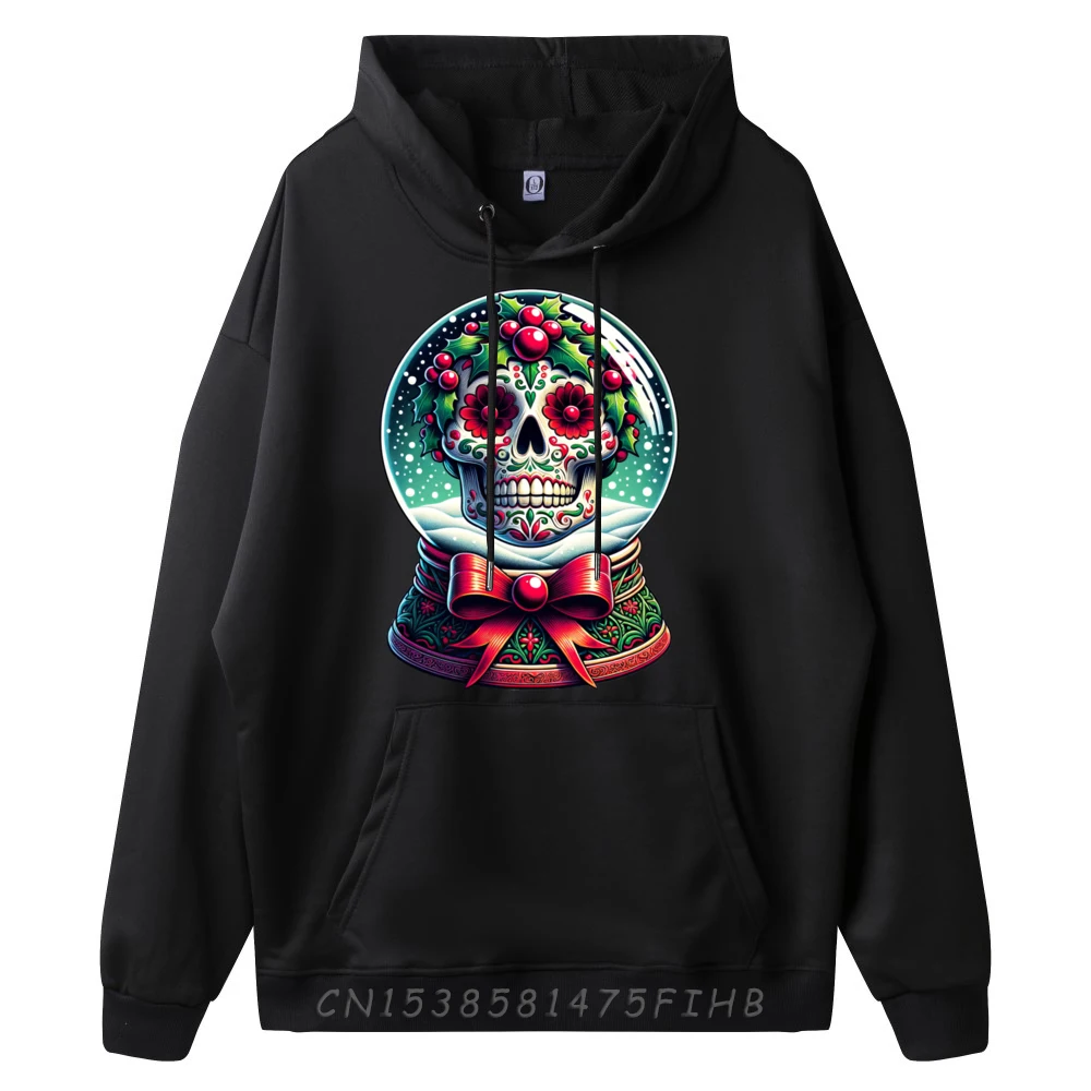 Yuletide Globe Skull Christmas Cheer And Joy Tee Blank Hoodie Polyester Men's Clothing Plus Size