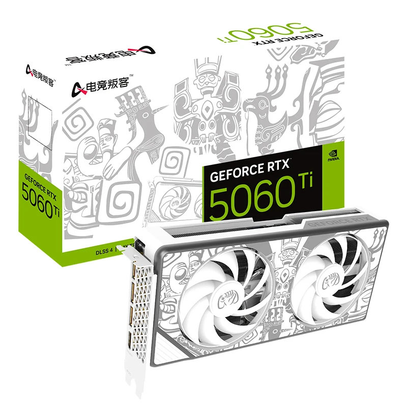 

Белая игровая видеокарта с графическим процессором Видеокарта AX Gaming RTX 5060 Ti X2W OC 8 ГБ GDDR7 — 128 бит, полоса пропускания 448 ГБ/с, DLSS 4