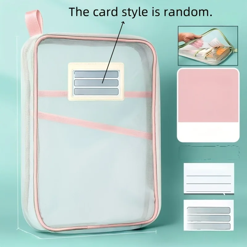 A4 Zipper File Bag Nylon Documents Storage Three Layers Thick Mesh Fabric Transparent Pouch for Books Office Students Supplies
