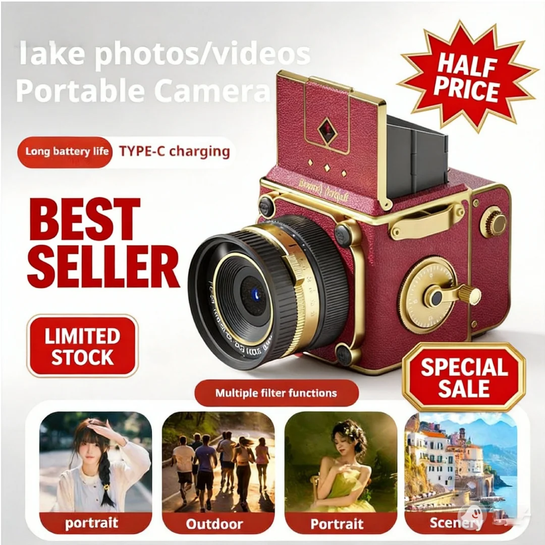 

Портативная мини-камера с имитацией двойной цифровой камеры обратного вращения, ретро-стиль, портативная CCD-камера для студентов, атмосферный декор, CCD-камера