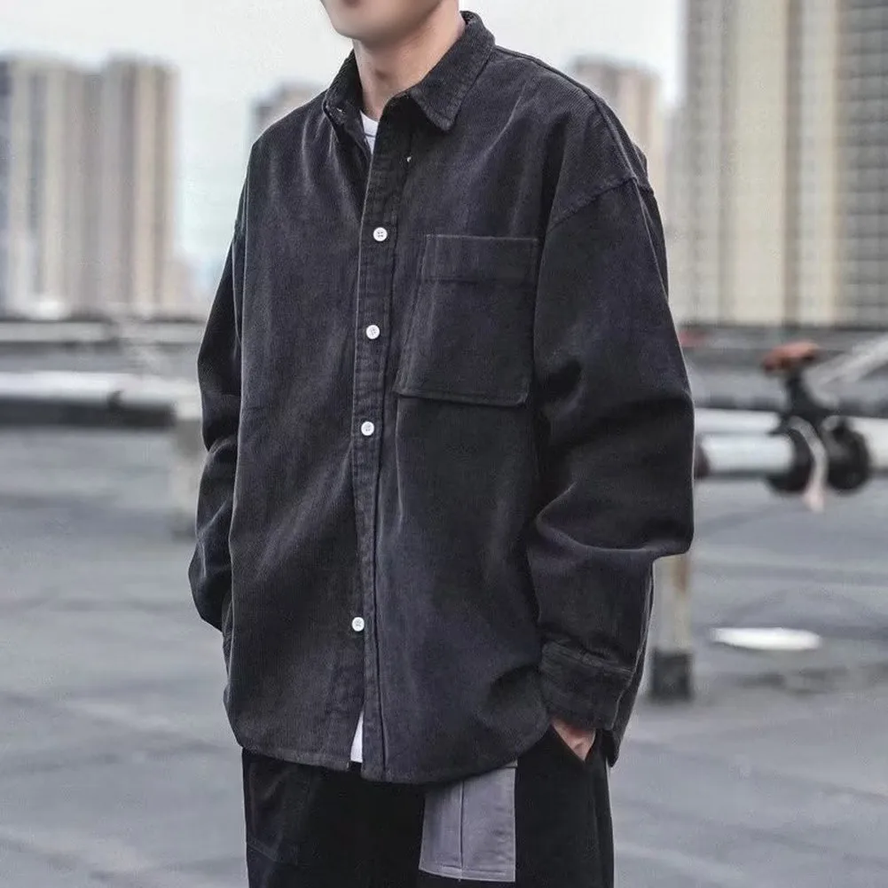 Autumn Winter Fashion Coat Mens Corduroy Shirt Coat For Daily Commute 95 Polyester 5 Spandex Solid Color Pattern