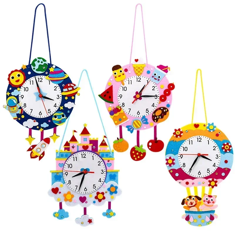 Reloj despertador de colores mezclados, 1 piezas, Kits de Material de tela de fieltro Multicolor, regalos de cumpleaños bonitos, artesanía de interacción entre padres e hijos