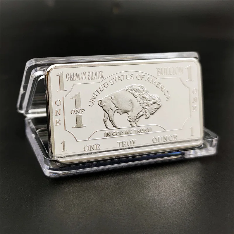 America Bull Commemorative Bar Coin Stainless Steel Silver plated Lucky Souvenirs Collections Craft Decor Gift With Display Case