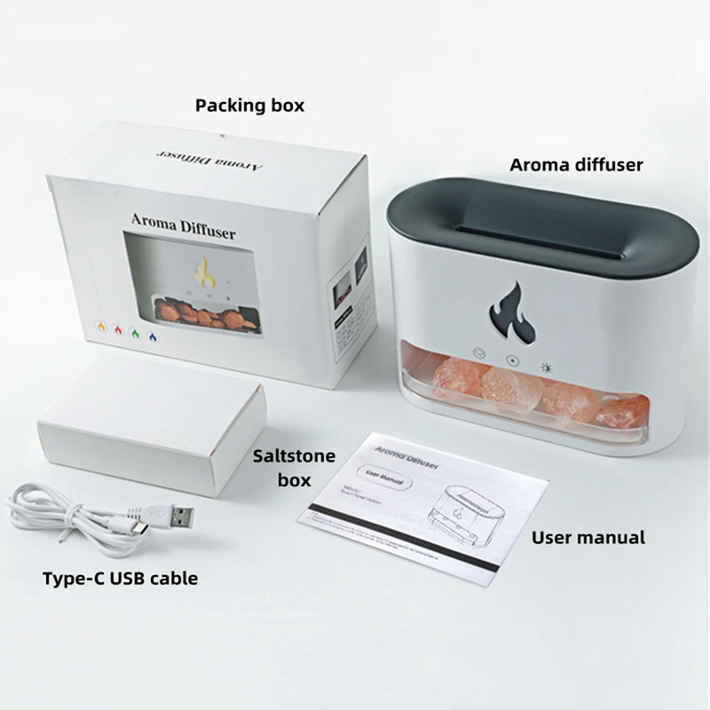 เครื่องเพิ่มความชื้นในอากาศแบบมีไฟพร้อมไฟเครื่องทำหมอกเย็นด้วยไฟฟ้า USB ก้านปักน้ำมันหอมระเหย Essential อโรม่าด้วยไฟเปลวไฟ