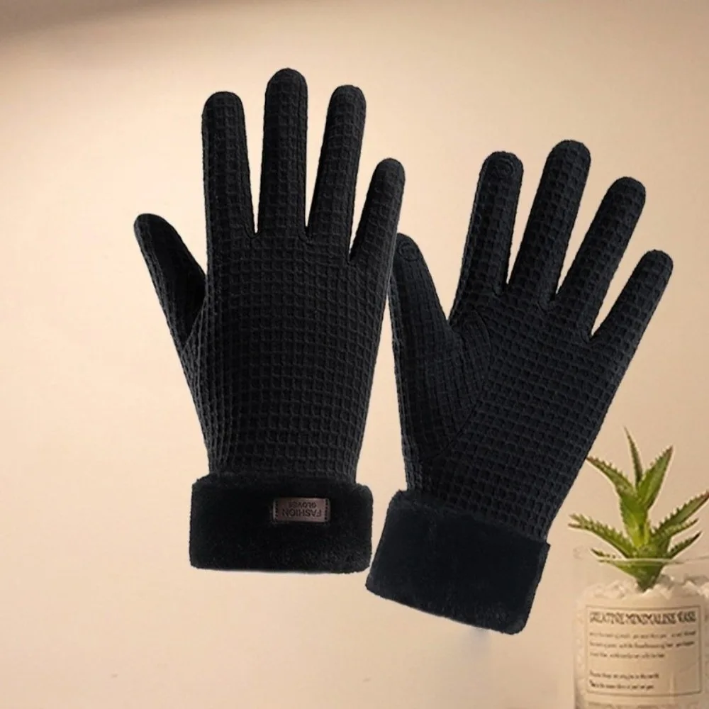 

New Plush Winter Gloves Warm Touchable Screen Touch Screen Gloves Waffle Full Finger Windproof Cold Proof Gloves Women