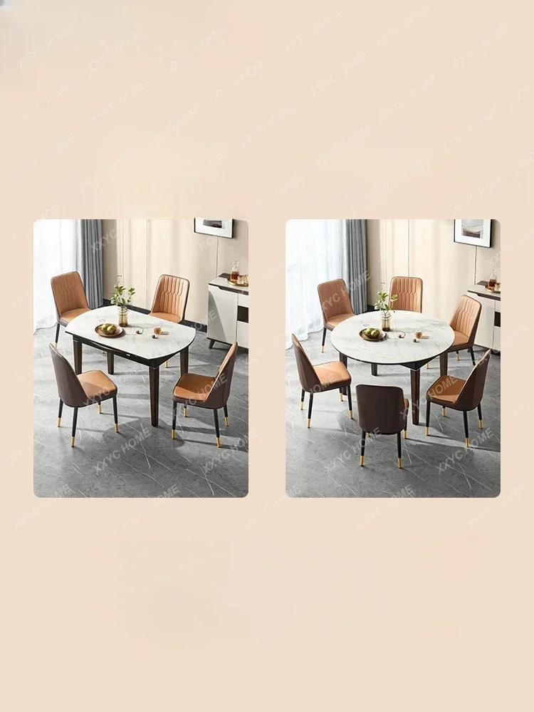 Modern Minimalist Stone Plate Dining Table Household Folding Variable round Table with Induction Cooker