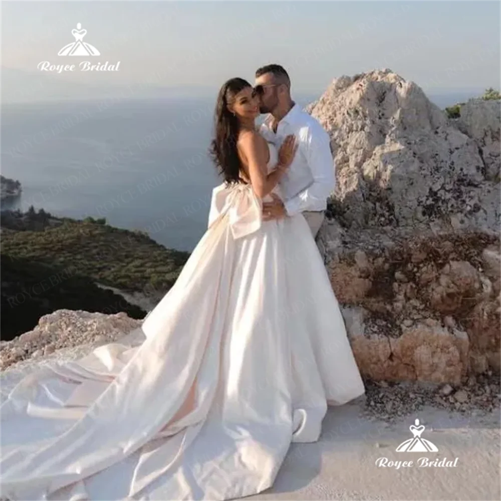 Свадебное платье Roycebridal с вырезом лодочкой А-силуэта 2025 атласное свадебное платье со шлейфом белое свадебное платье es для невесты vestido noiva ser