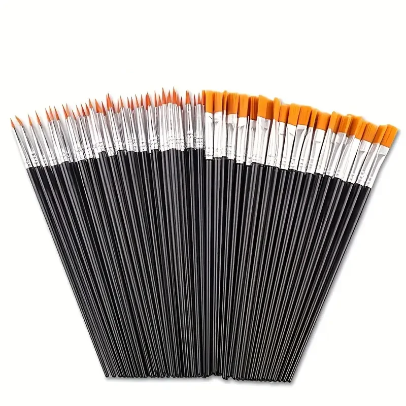 50Pcs Painting Brushes Set Art Round Flat Hair Nylon Hair Paint Brush Pen for Oil Acrylic Watercolor School Art Supplies