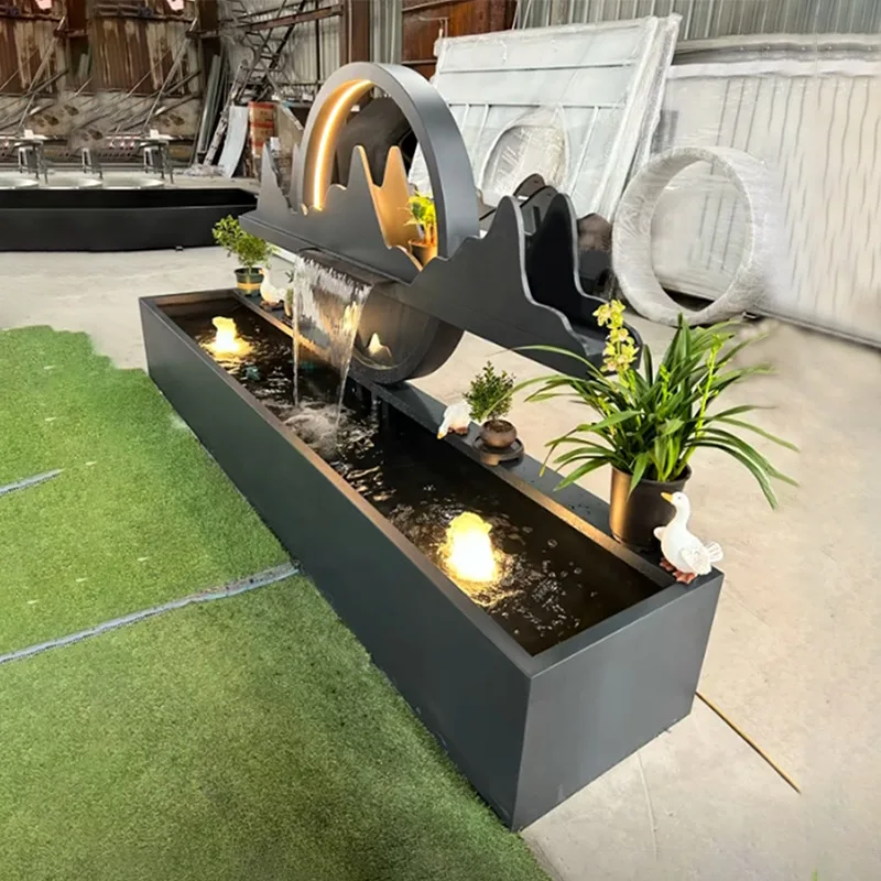Stainless steel flowing water landscape fish pond courtyard circulation spring flowing water pool ornament