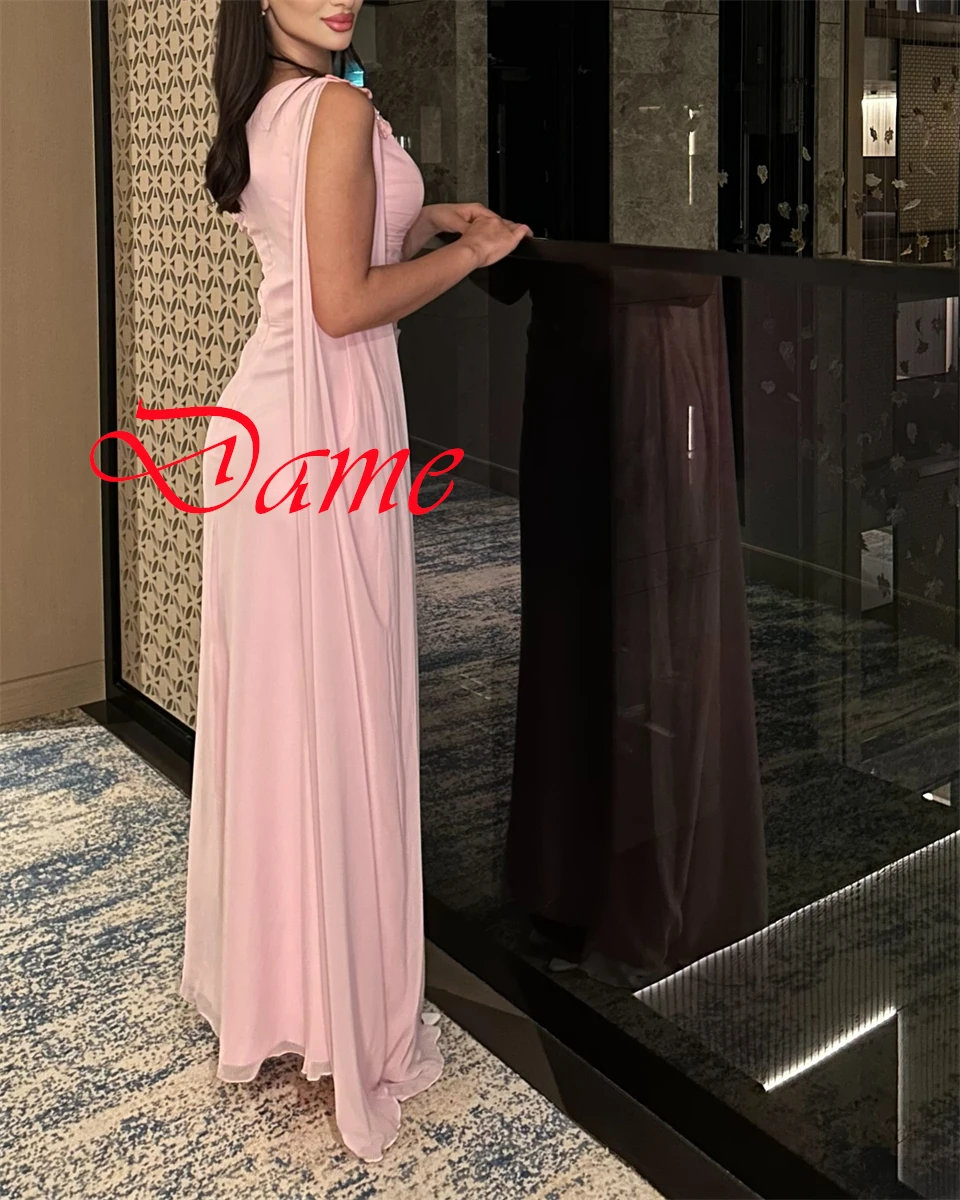 Customized Modern light pink Chiffon Evening Dress Simple Sweetheart Cap Sleeve Prom Dress Ribbon Party Dress Zipper Back