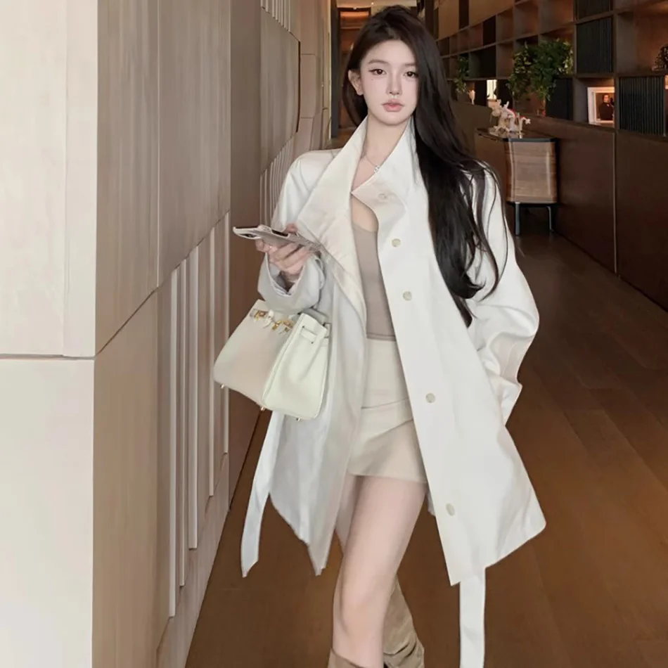 Długi płaszcz trencz damski artystyczny uniwersalny strój luźne trencze zapinane na zamek dwukomorowe z odpinanymi mankietami w stylu punk gothic