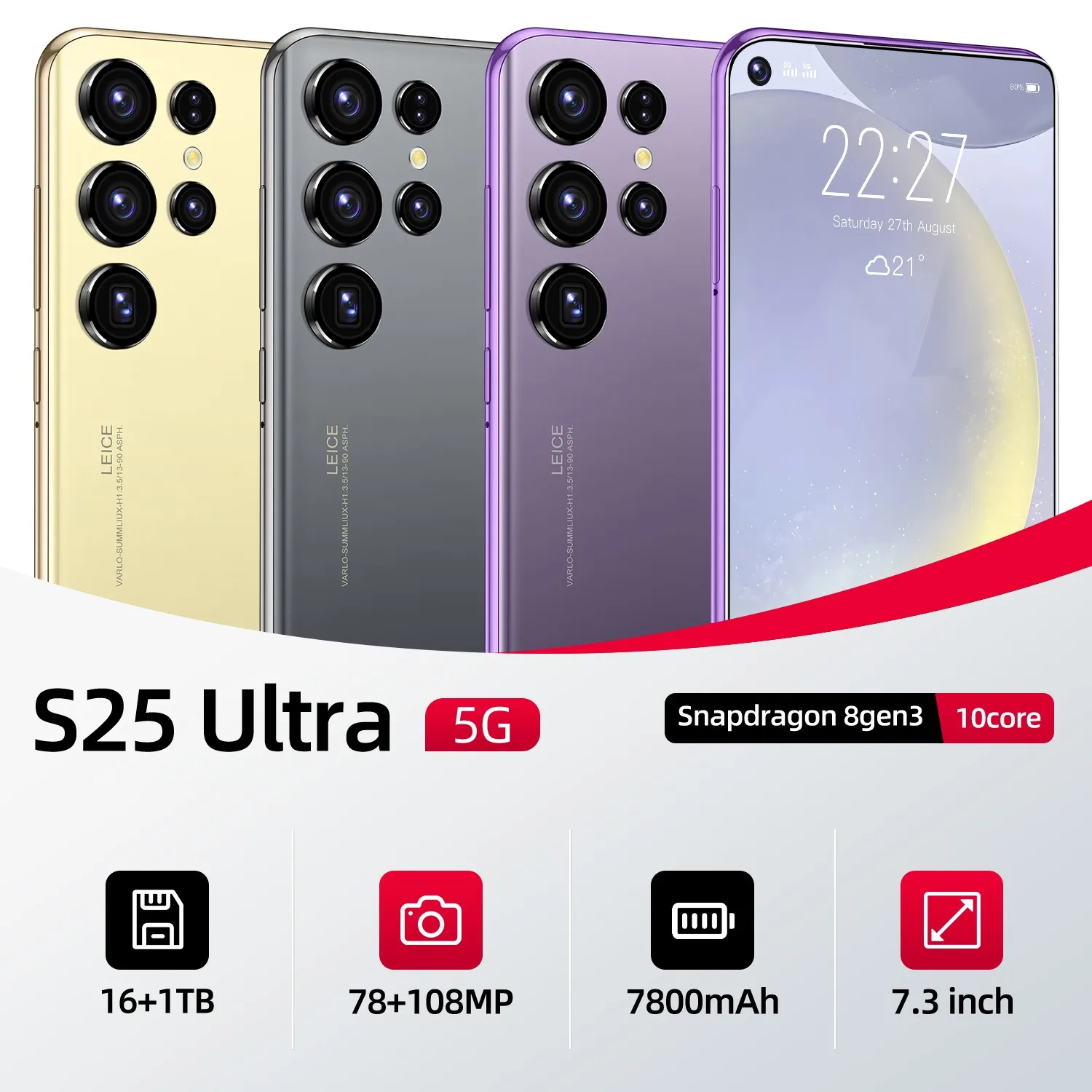 

S25 Ultra New smartphone 5G 7.3-inch high-definition Android 14 Snapdragon 8gen3 10core dual SIM phone 7800mAh unlocking phone