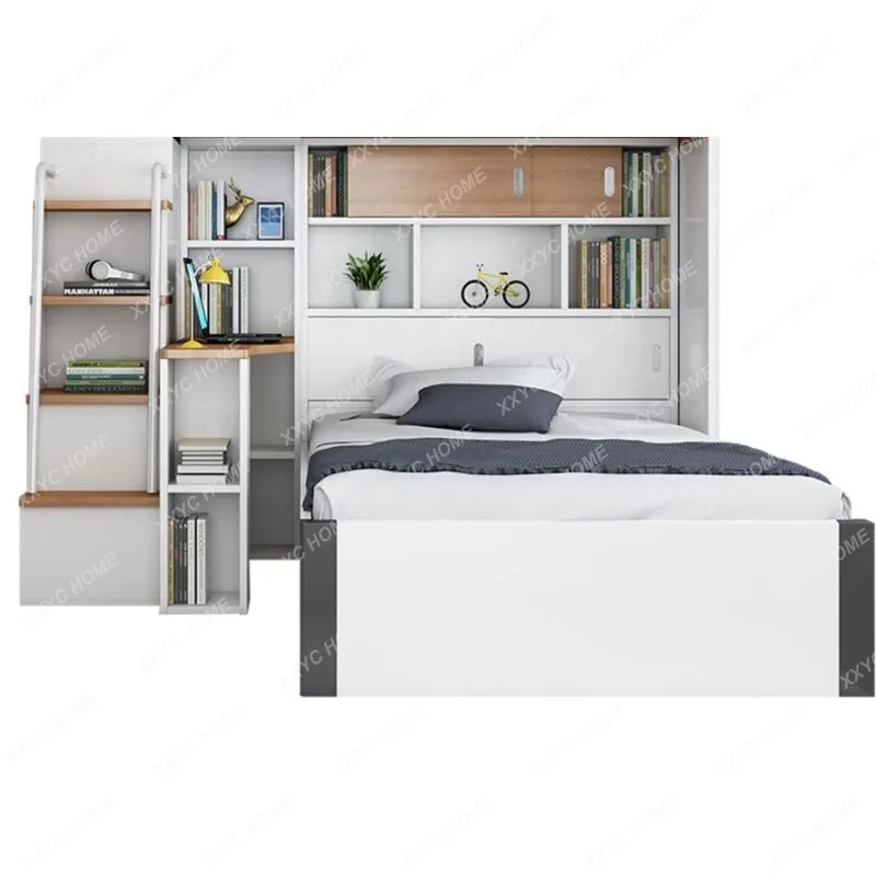 Interlaced Children's Bed Multi-Functional Desk Wardrobe Integrated Combined Bed High Box Storage Bed