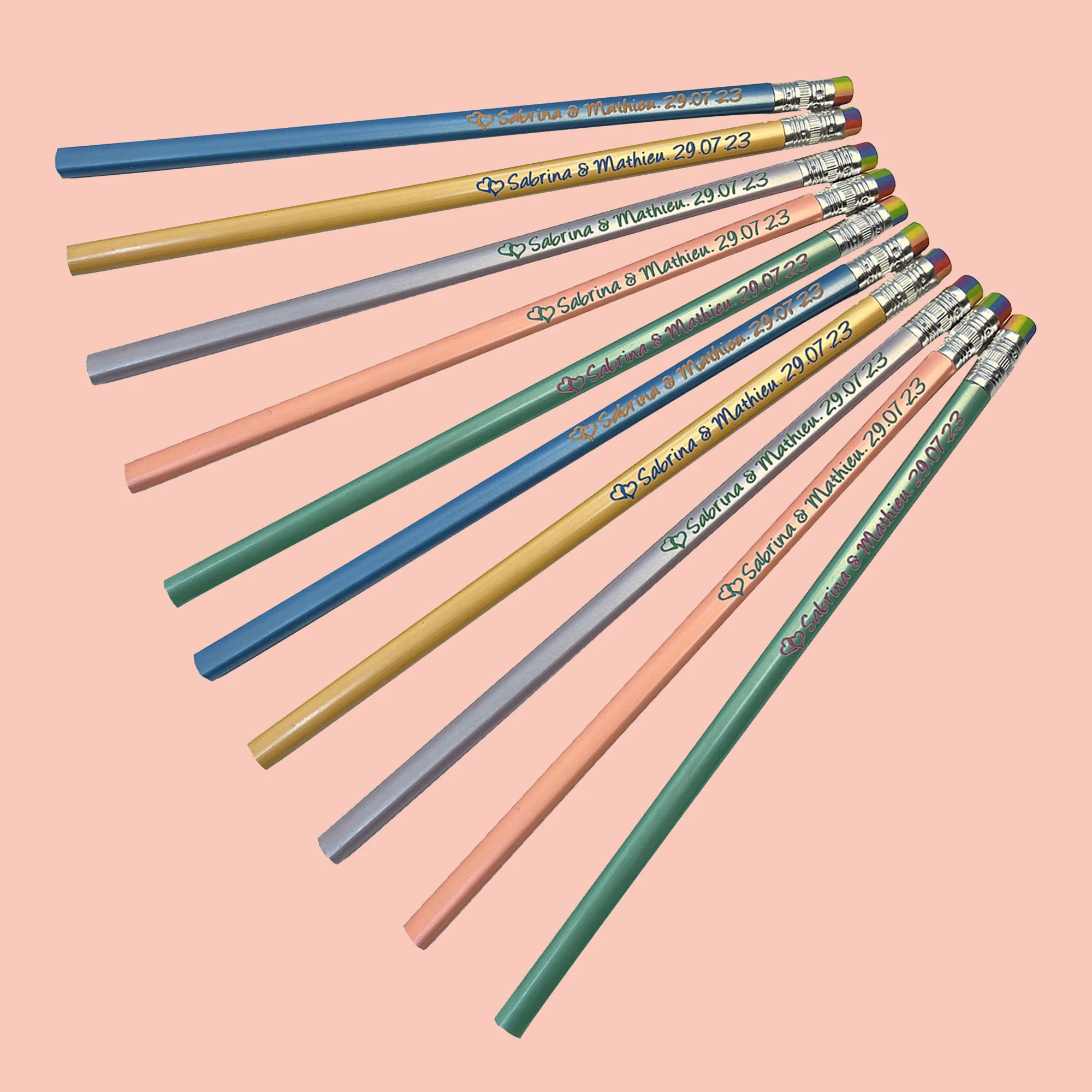 20/50/100 PCS Personalized Colored Wooden Pencils Customized School Decor Pen With Eraser Wedding Gift Favors Baby Shower Party