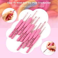 9PCS Pink Crochet Hooks Needle Silicone Handle Aluminum Crochet Needle Set Needles Sweater Weave 2-6mm DIY Sewing Knitting Tool
