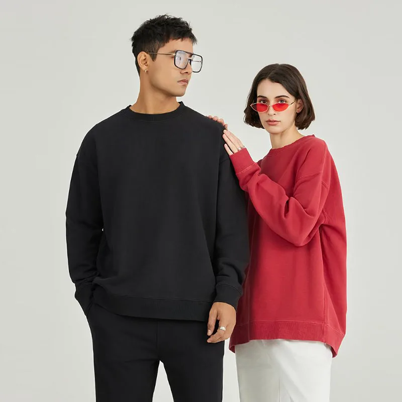 Custom Logo Autumn Unisex 100% Cotton Crew Neck Pullover Sweatshirt Relaxed Long Sleeve Basic Casual Sweat Top