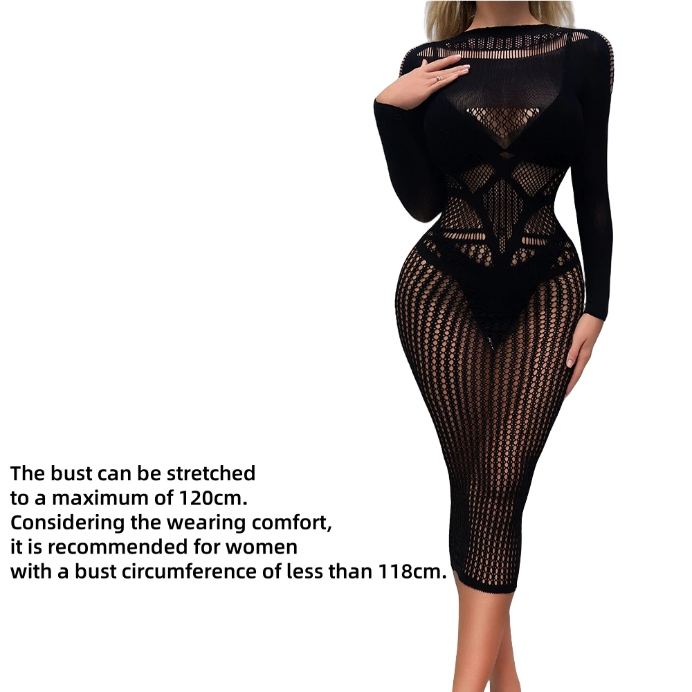 ผู้หญิงเซ็กซี่แขนยาว Fishnet ดูผ่าน Midi ชุด Bodycon Tights ชุด Beachwear By The Sea Gradient สี Cover Up