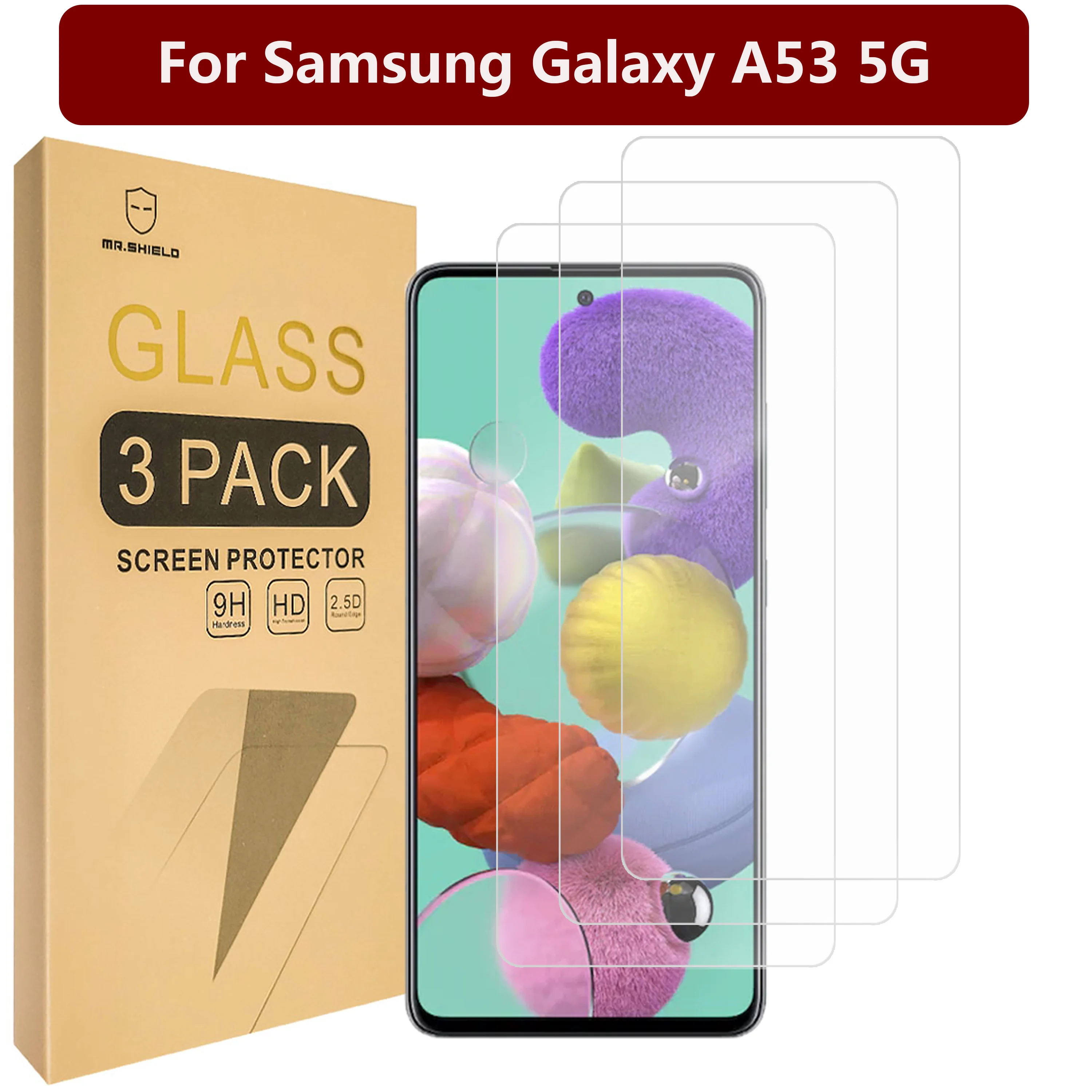 

Mr.Shield [в 3 упаковках] предназначен для Samsung Galaxy A53 5G [закаленное стекло] [Японское стекло с твердостью 9H] Защита экрана