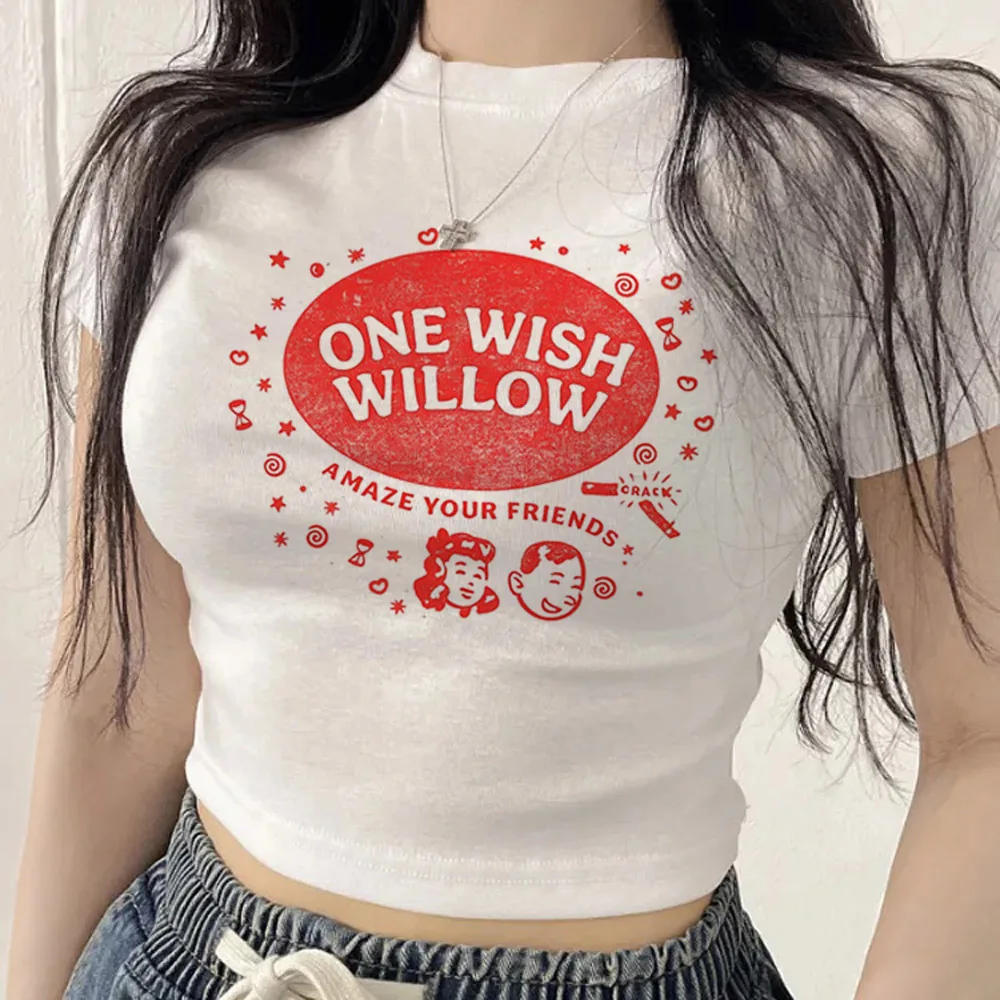One Wish Willow cropped top ladies dollette japanese kawaii summer grunge shirt vintage harajuku graphic kawaii gothic