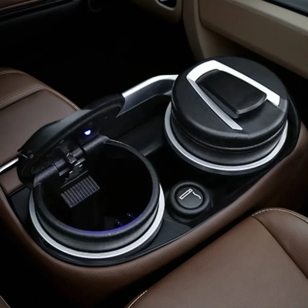 

Portable LED Car Ashtray Cup - Detachable One-Touch Open Holder for BMW & Other Vehicles