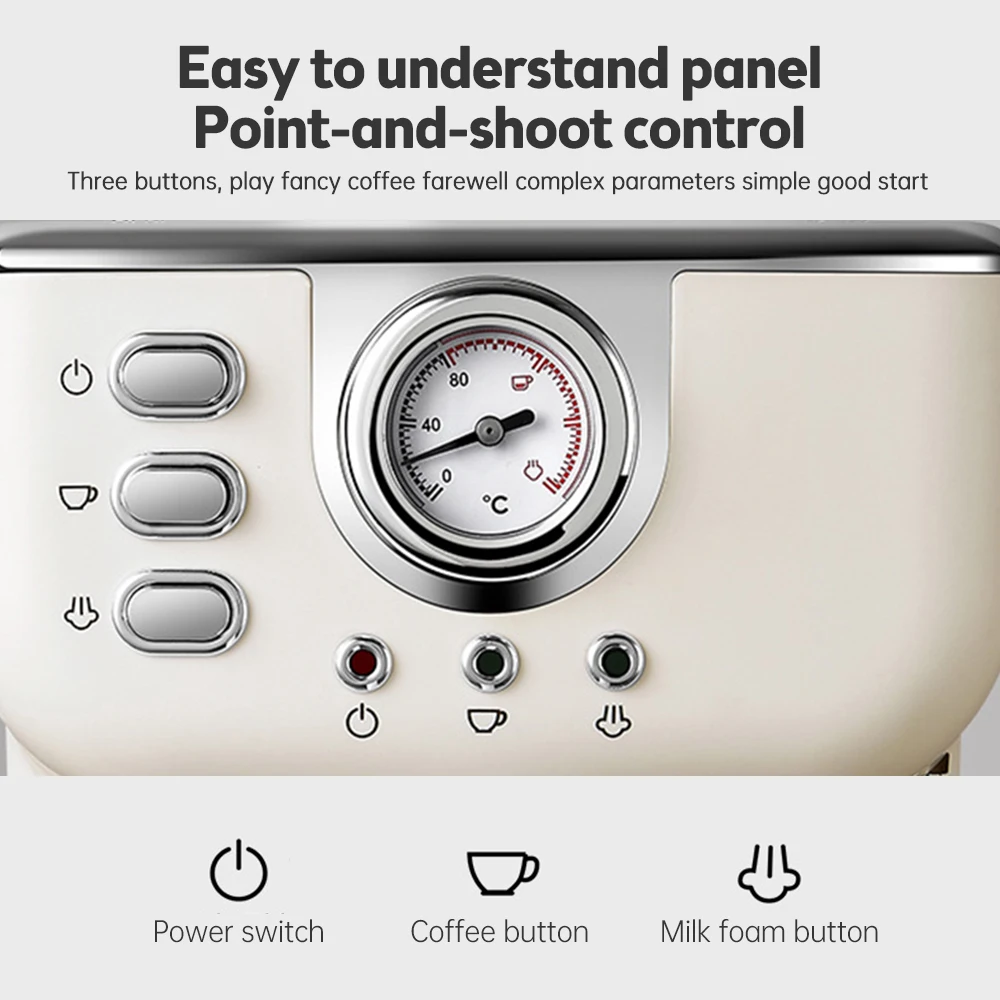 Kaffeemaschine 20 Bar Espressomaschine aus Edelstahl mit Milchaufschäumer Dampfstab 2 in 1 1050 W Halbautomatischer Cappuccino Latte M – Detail 10