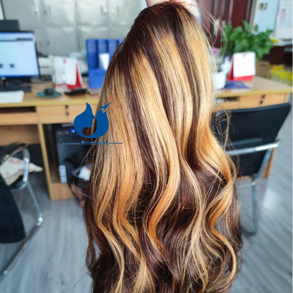 أومبير تسليط الضوء على U جزء شعر مستعار الإنسان شعر الجسم موجة للنساء 4/27 Balayage براون شقراء 1X4 U فتح كامل رئيس Upart الشعر الطبيعي