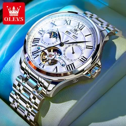 OLEVS 7013 Original Fashion Men's Watches Multifunctional Waterproof Moon Phase Automatic Mechanical Watch Perpetual Calendar