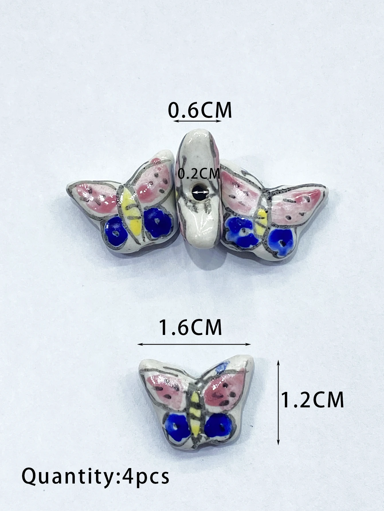 4Pcs/Bag 16*12*6MM Butterfly Ceramic Porcelain Beads for Bracelet Key Chain DIY Handmade Accessory