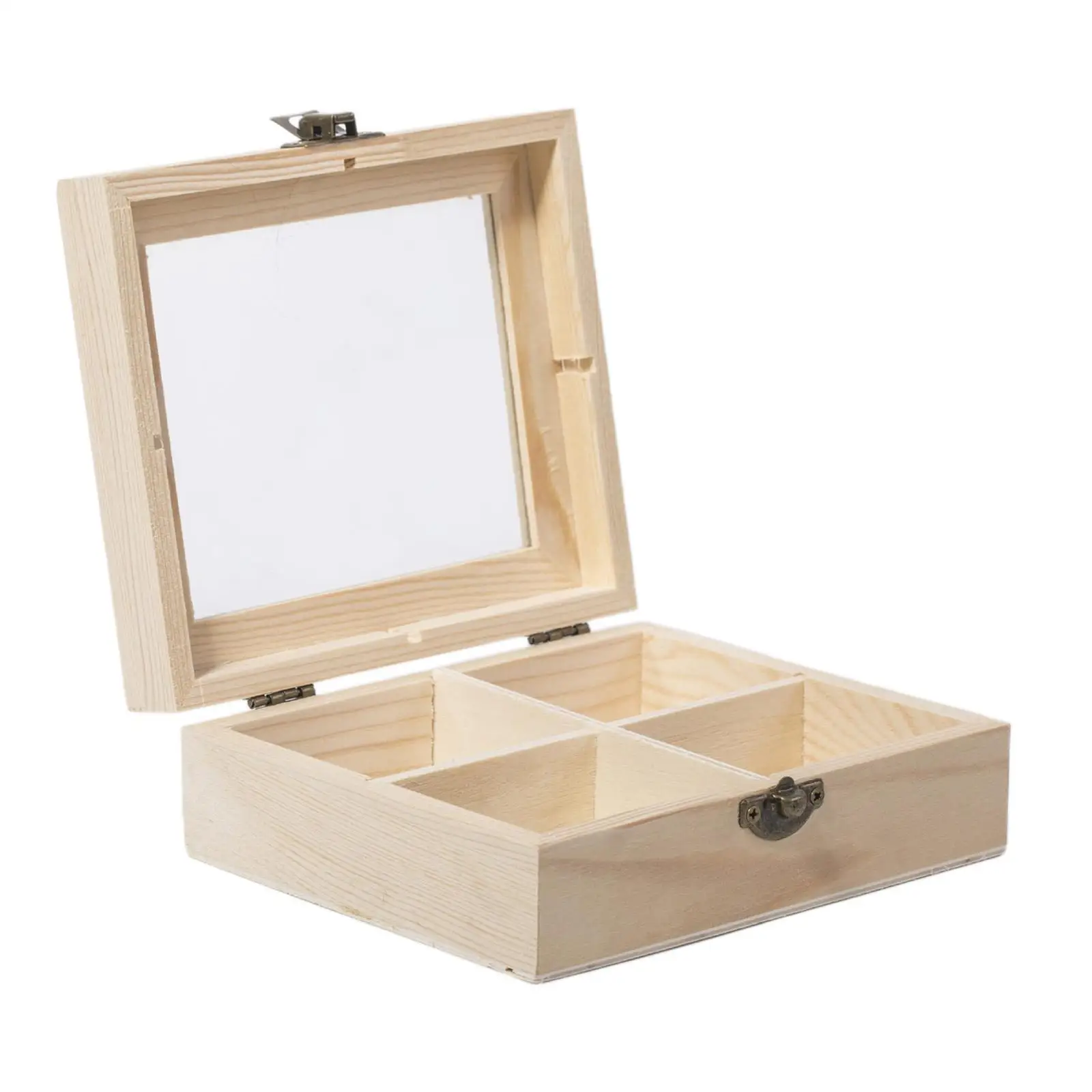 Bamboo Jewelry Gadget Organizer Box with Lid Multi Section Chest for Tea Bags Storage Home Office Decor
