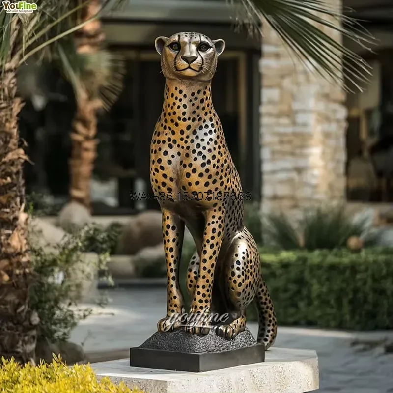 Wmwmnu Hand Painted Life Size Running Cheetah Sculpture Cast Copper Bronze Statue with Black Spots Tear Stripe Detail for