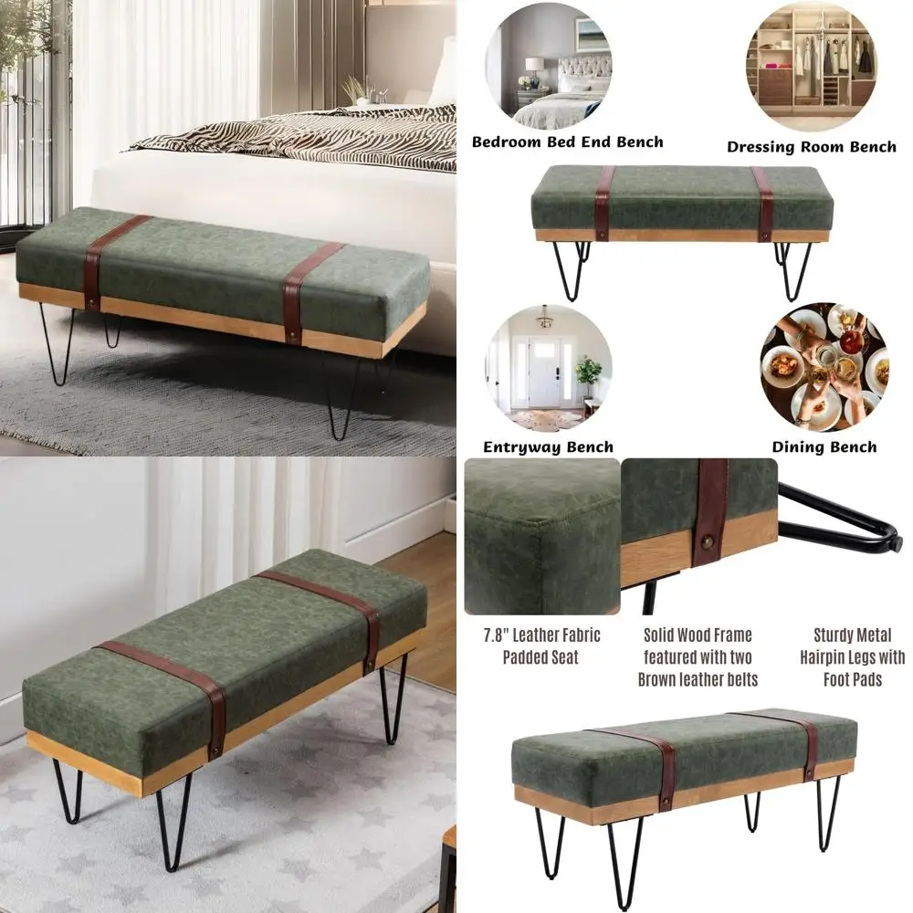 مقعد تخزين حديث من الجلد الصناعي مقاس 44 بوصة مع أرجل دبوس شعر للمدخل