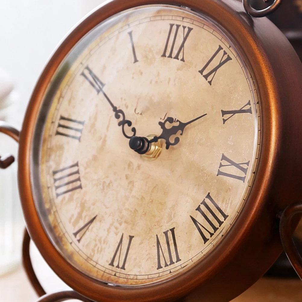 

1pc Retro Vintage Iron Table Clock Quiet Accurate Home Bedroom Living Room Decoration Desktop Ornament