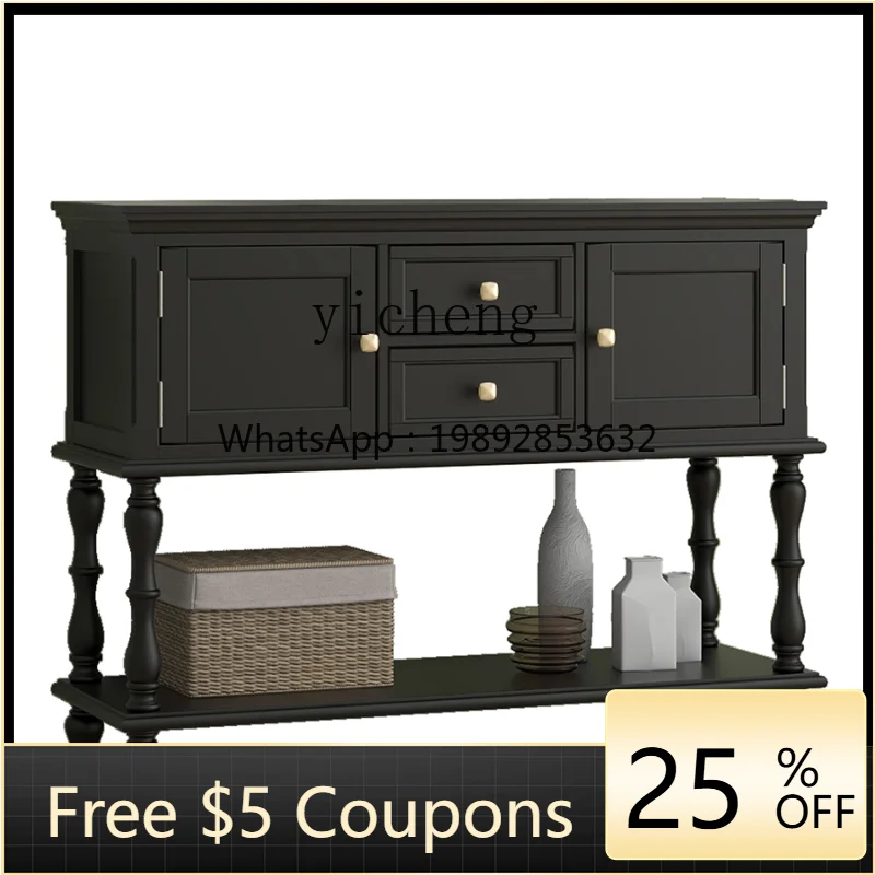 

N1 Household Entrance Cabinet Solid Wood Sideboard Living Room Partition Corridor Table Black Storage Rack