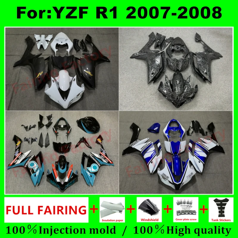 

NEW Motorcycle Fairings Kit fit For YAMAHA YZF1000 YZFR1 YZF-R1 R1 2007 2008 07 08 Bodywork full fairing kit body Plastic