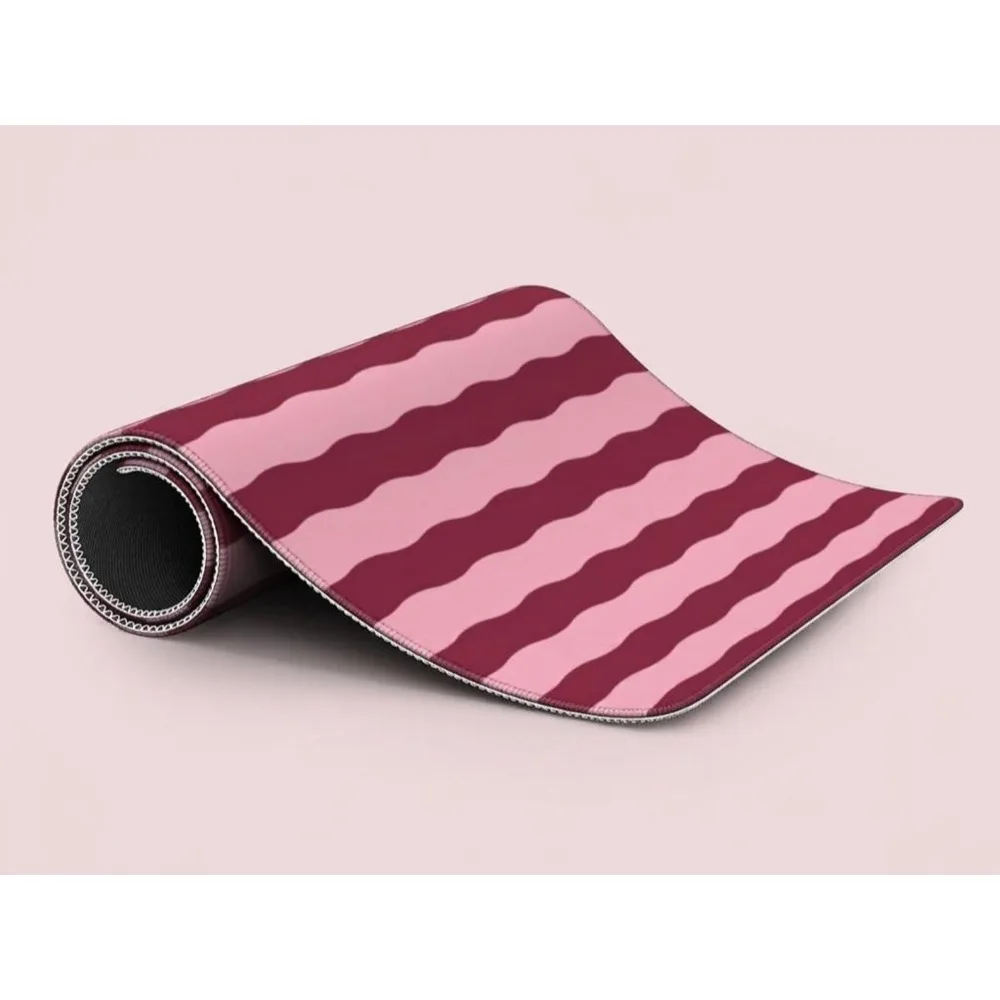 Pink Burgundy Wavy Lines Desk Mat, Large Non-slip Mouse Pad, Office Desk Accessories Alfombrillas Para Escritorio Desk Mat