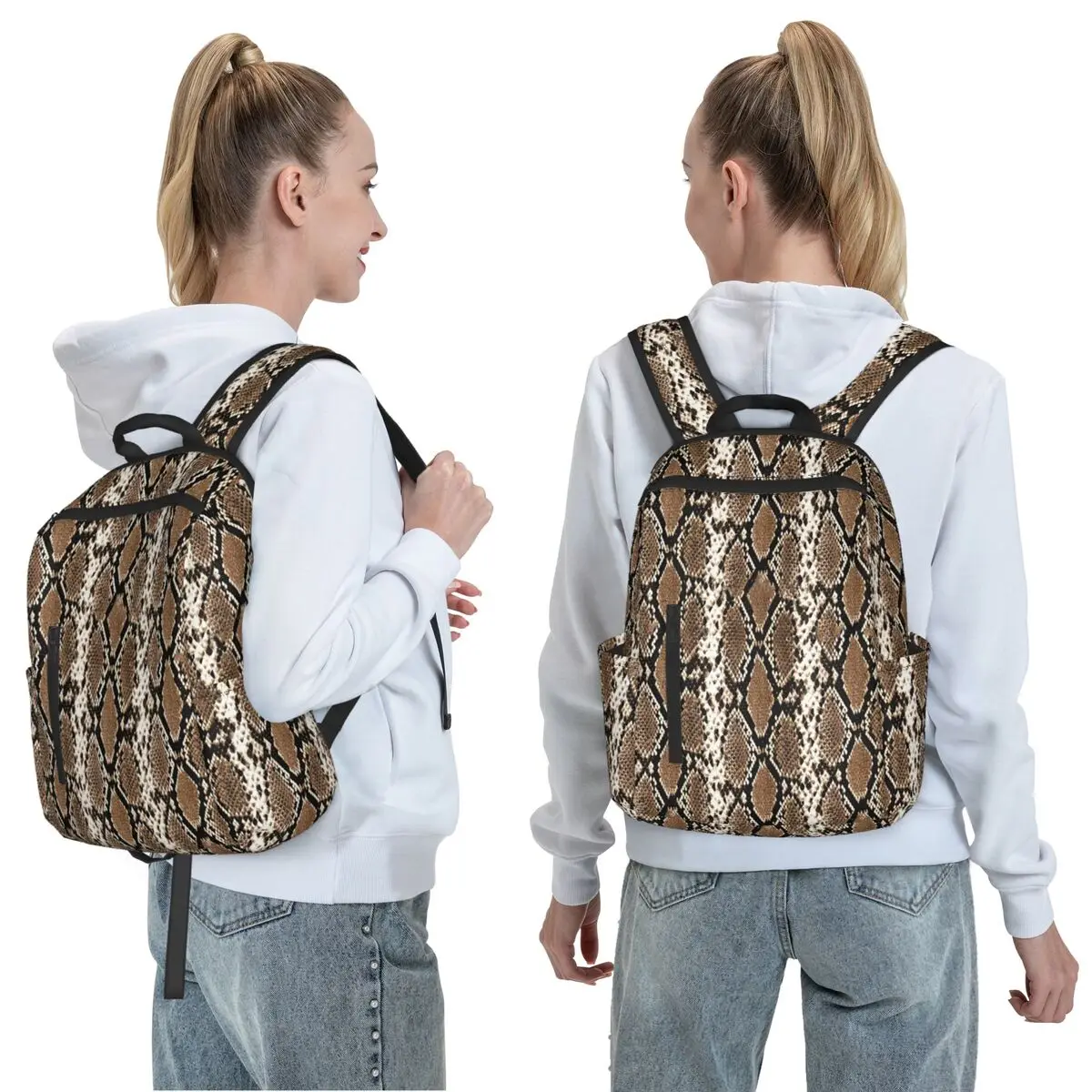 Python Skin, Snake Pattern Backpack Daypack Large Capacity Boys Girls BookBag School Bag Shoulder Bags for Men Women