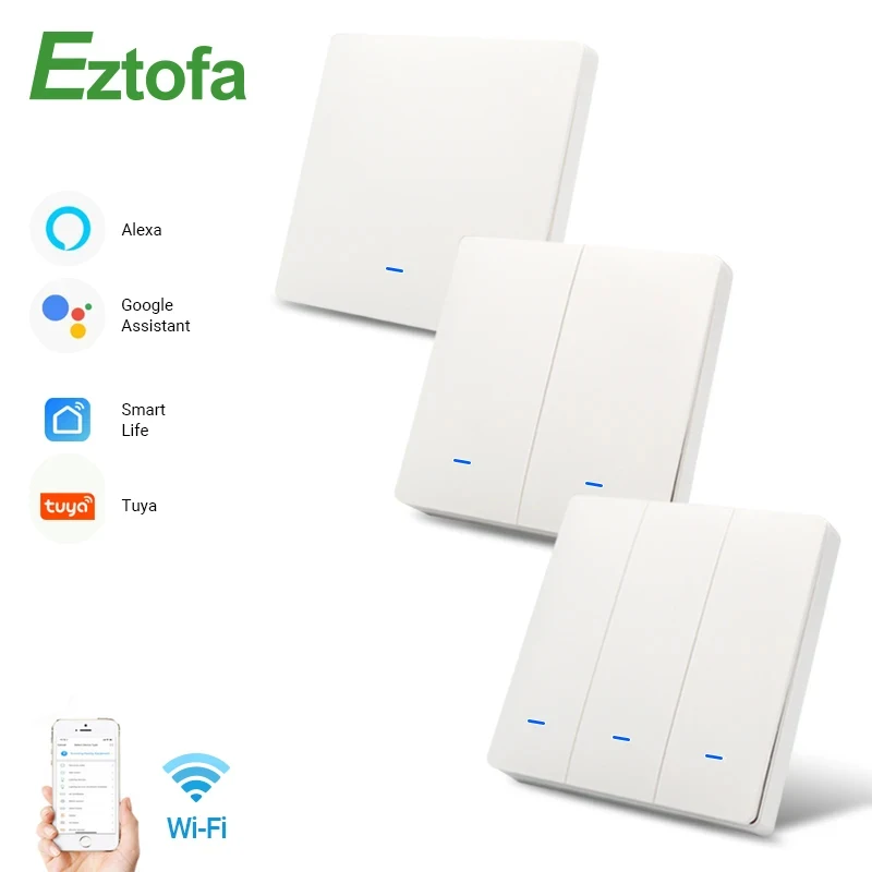 

Eztofa WiFi Smart Push Button Wall Light Switches EU/UK AC 90v-250v Tuya Wireless Control Alexa Google Home Compatible