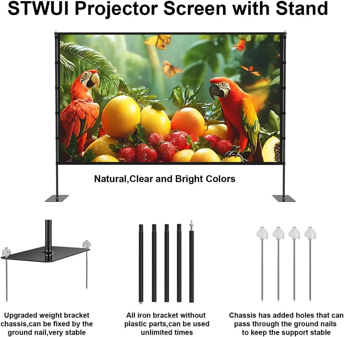 100 Inch Portable Projector Screen 16:9 4K HD with Stand & Carry Bag
