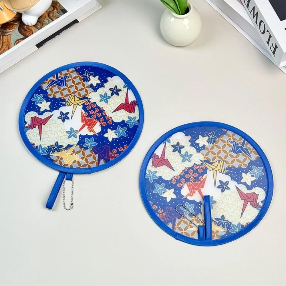 Portable Japanese Style Folding Fan Flower Pattern Mini Size Handheld Fan Nylon Colorful Round Decorative Fan