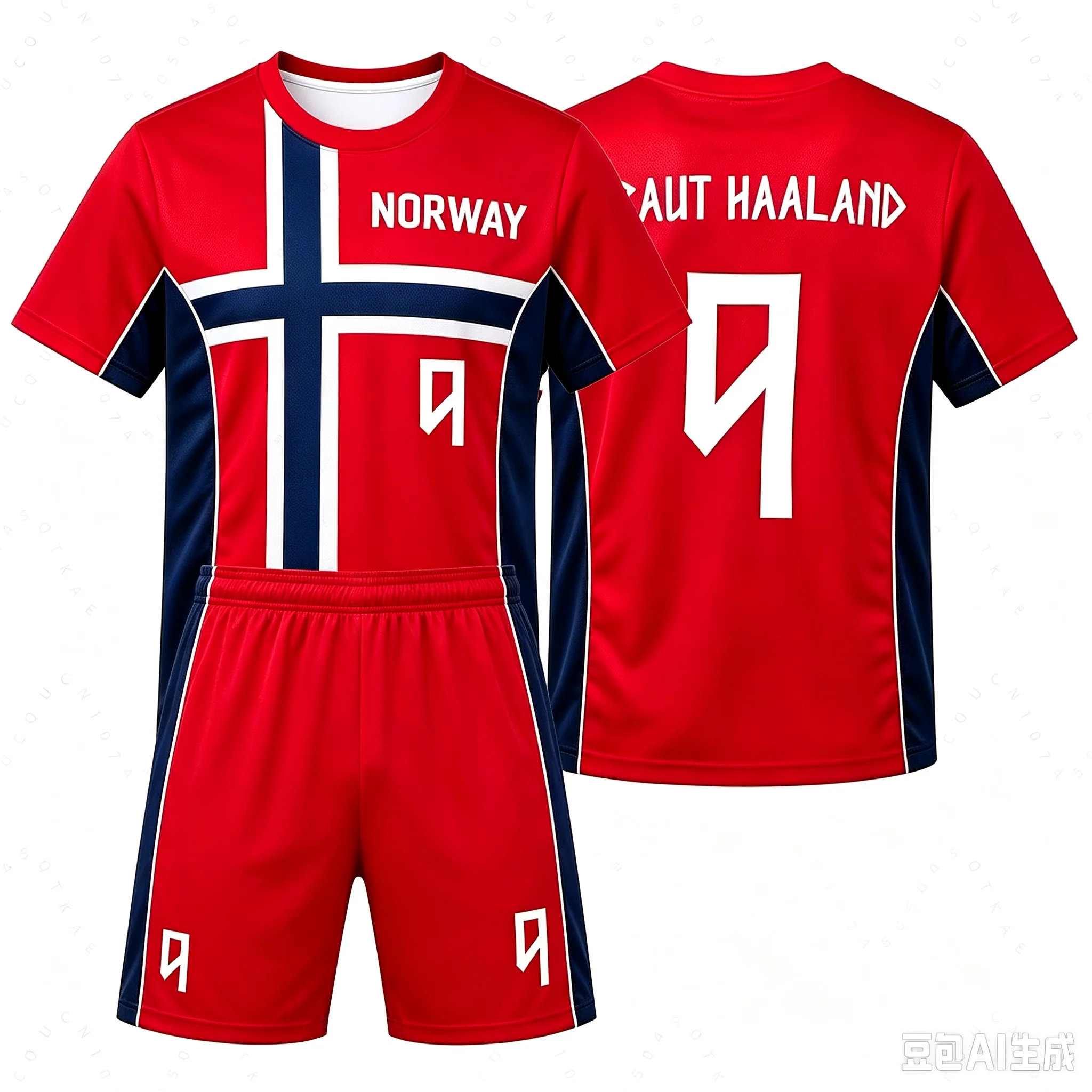 2 Piece New Haaland Norway & Number 9 Fan Football Jersey T-Shirt Family Matching Set Breathable Special Kit for Adults Children