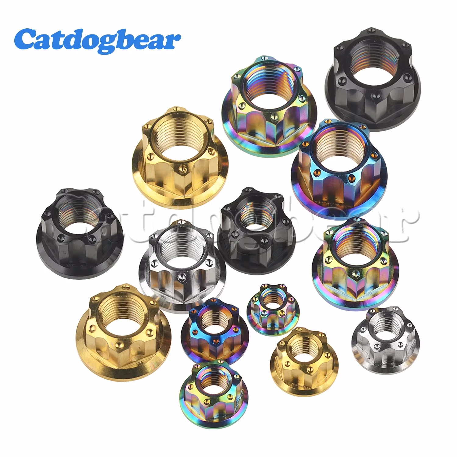 Catdogbear Titanium Nuts M6 M8 M10 M12 M14 M16 Flange Nut for Motorcycle Bicycle Fastener Rear Axle Nuts