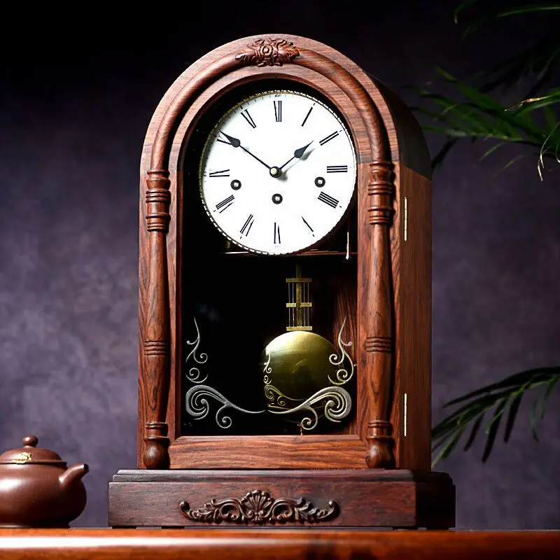 Retro desk clock big red rosewood living room desk clock five-tone movement timepiece