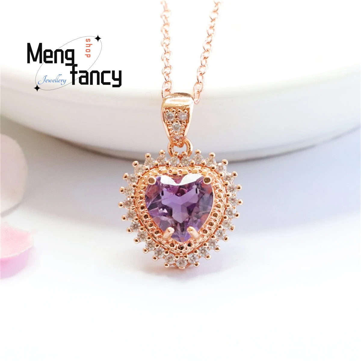 

Natural Amethyst Love Surround Diamond Necklace Simple Generous Personality Fashion Versatile Exquisite Luxury Elegant Jewelry