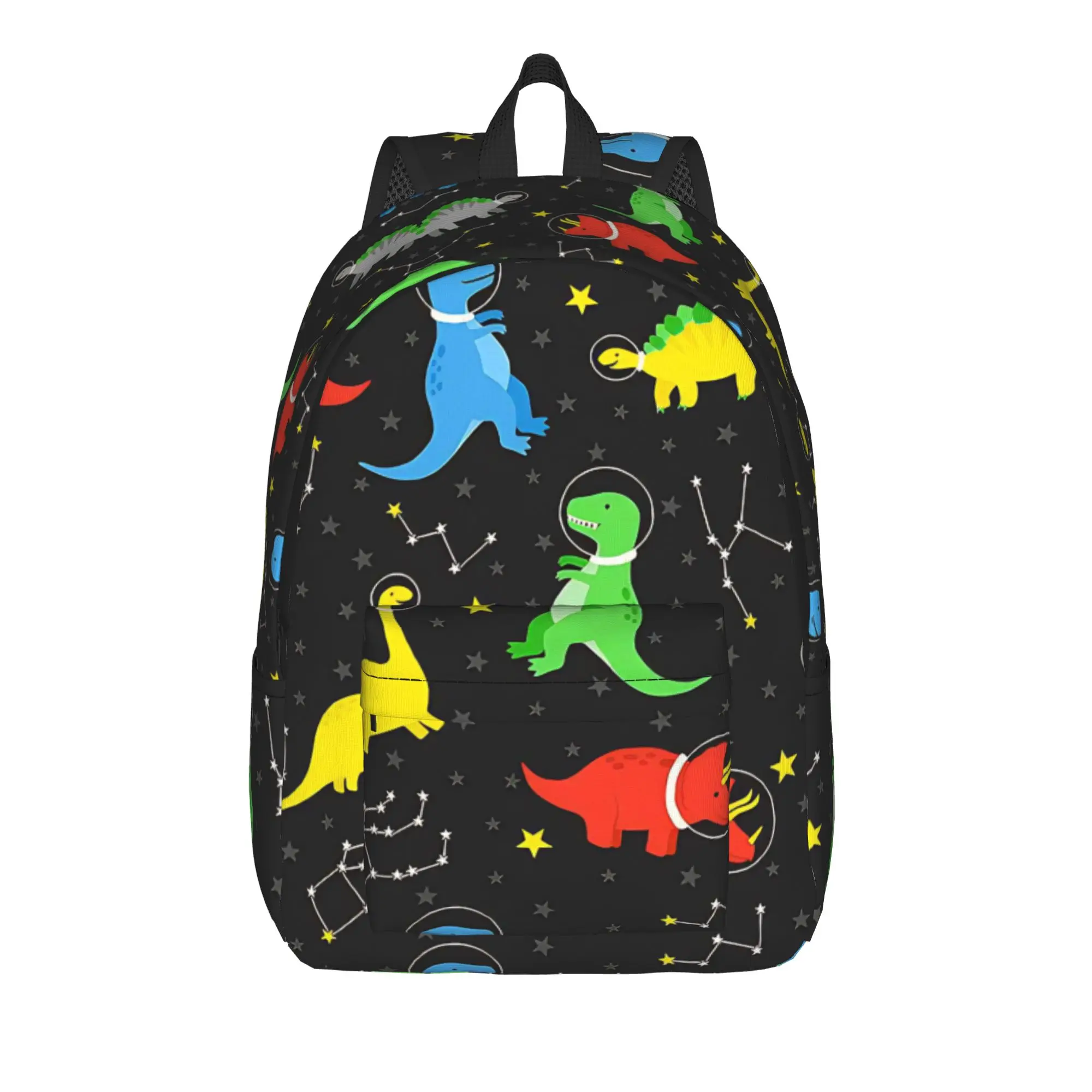 Dinosaur Astronauts Black Backpack Student  Breathable Backpacks Polyester Kawaii High School Bags Outdoor Style Custom Rucksack